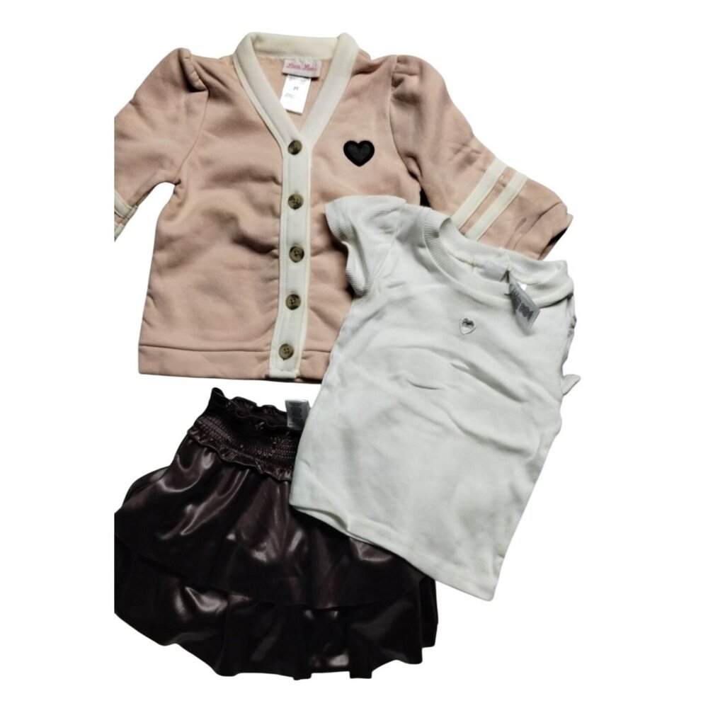 Little Lass Girls 3-Piece Outfit Set 2T - Cardigan, Top with Hearts & Skort